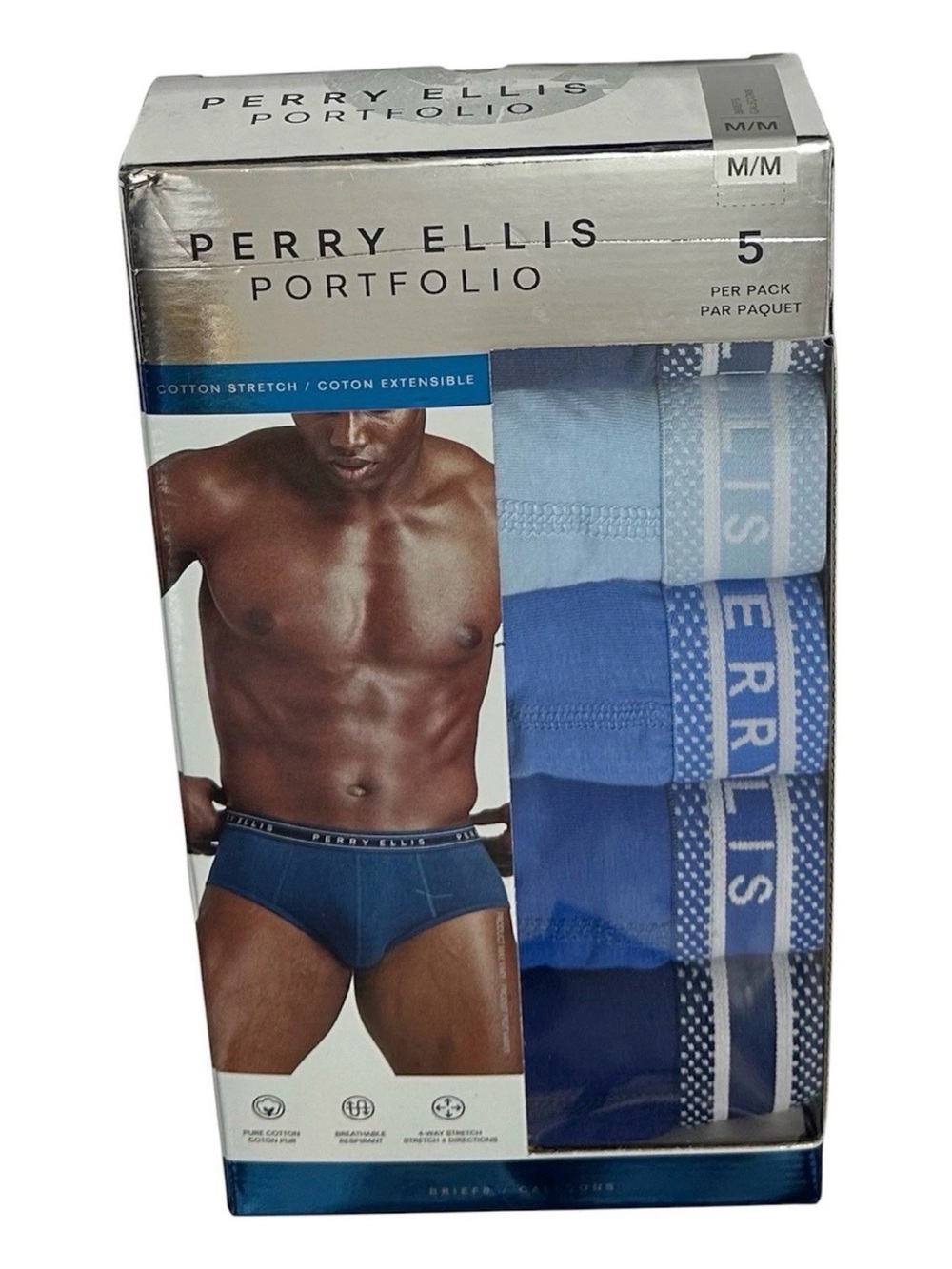 Perry Ellis Men's 5 Cotton Stretch Briefs Medium (32-34) Blues